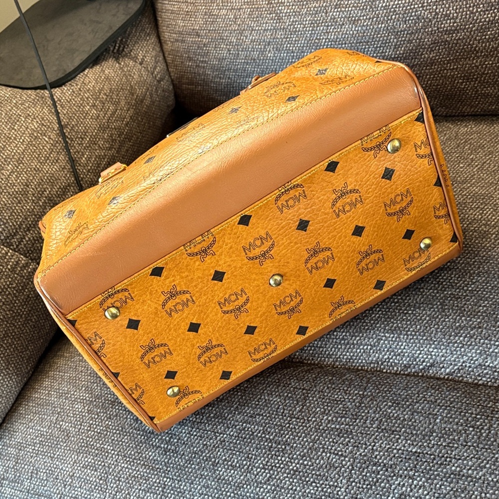 MCM Visetos Cognac Boston Bag with Princess Lion Charms - Picture 10 of 15